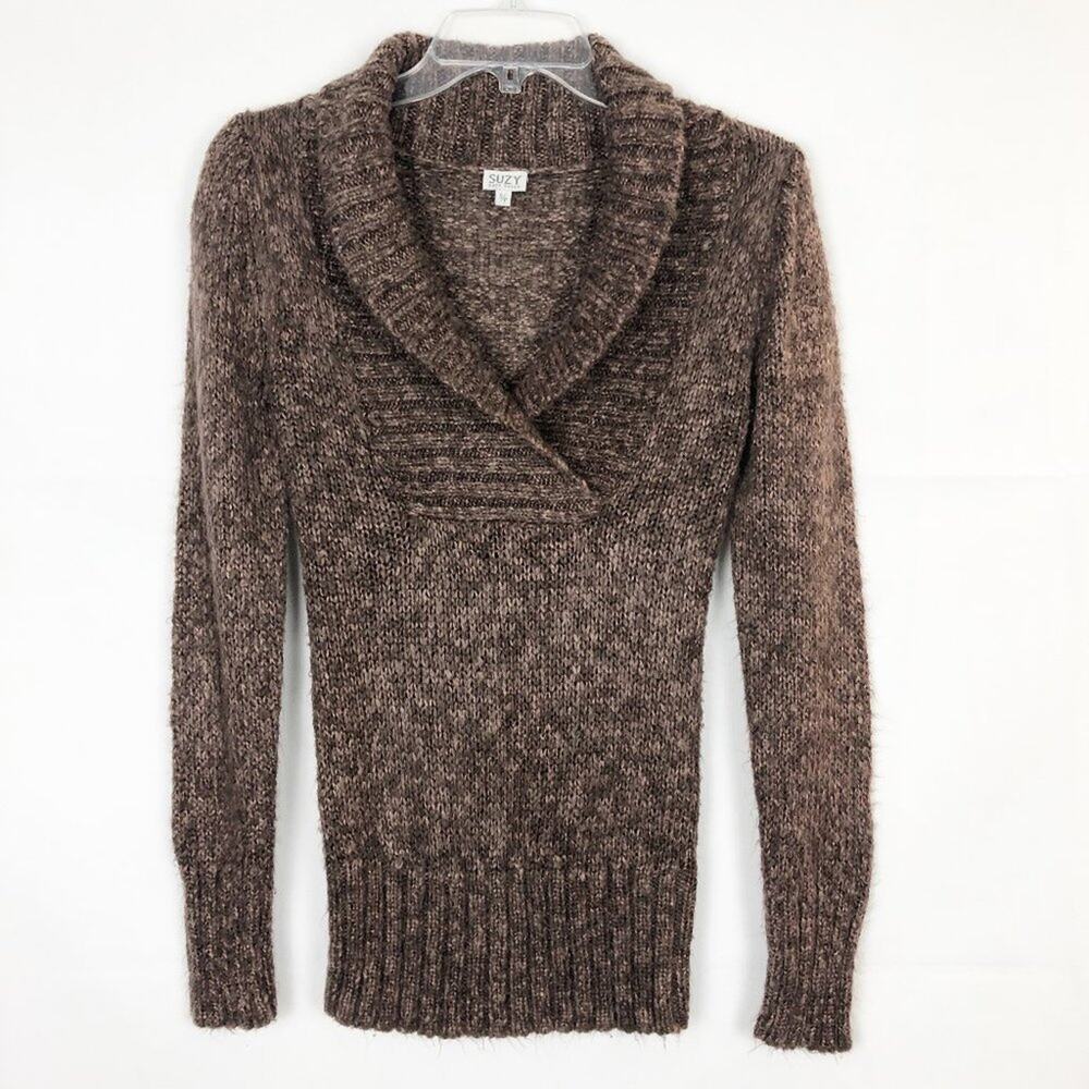 Suzy Shier Brown V-Neck Chunky Sweater Size Small